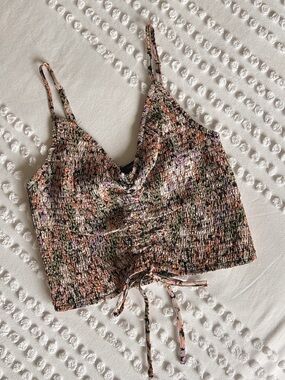Forever21 Floral Smocked Cami Crop Top Pink Purple Orange Green